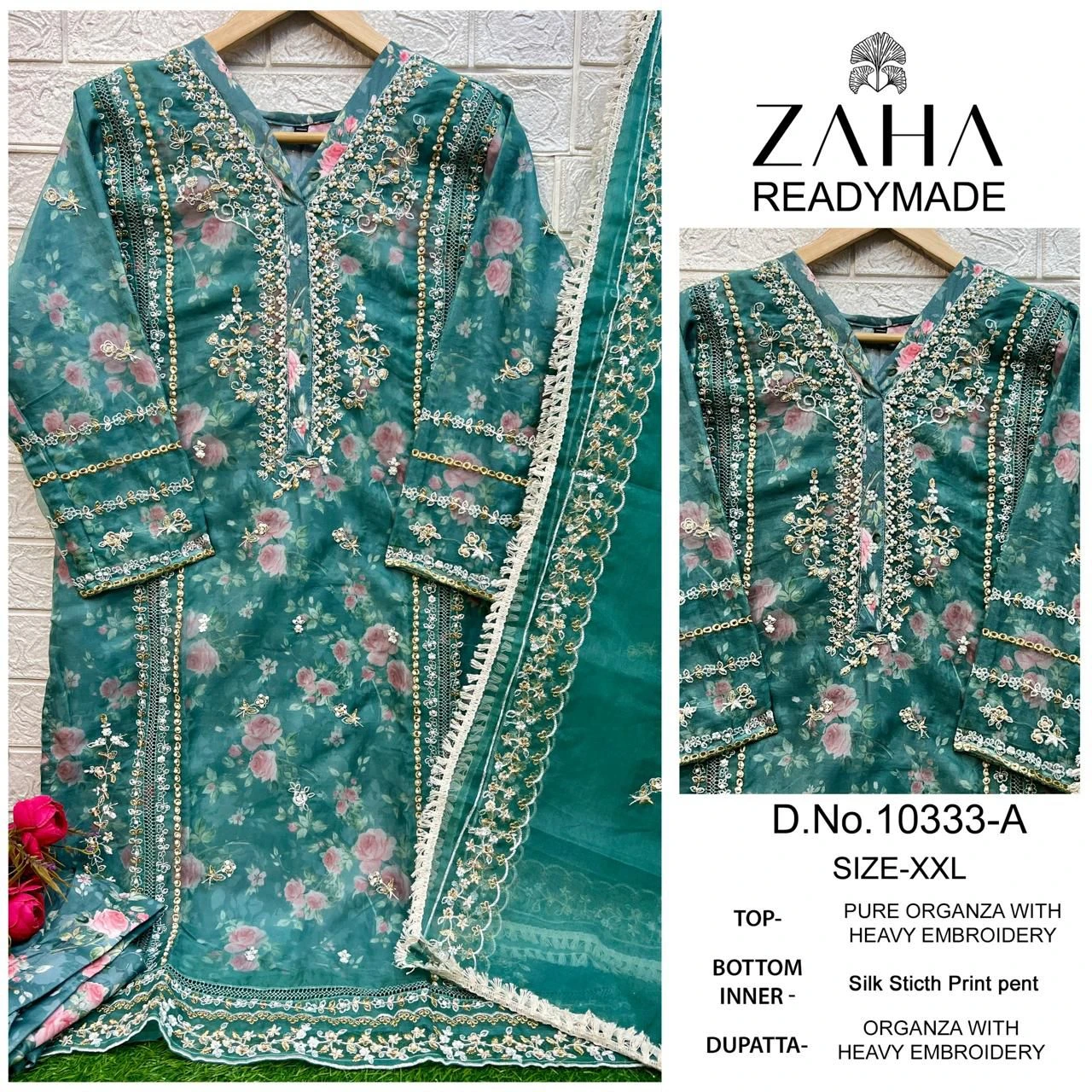 Zaha Dno 10333 Organza Wholesale Pakistani Salwar Suit Catalog — Wholesale Salwar Suits, MPA wholesale from Surat - Gallery Image 2